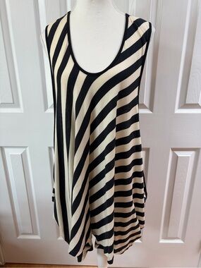 Ivan Grundahl Black and Cream Stripe Sleeveless Tunic/Cover up Size L